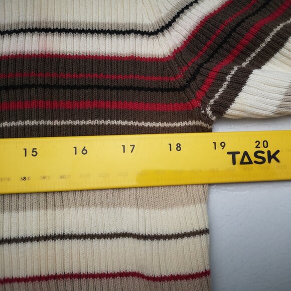 Denver Hayes Ladies Size 2XL Cream Tan Red Brown & Black Striped Sweater - Picture 7 of 9